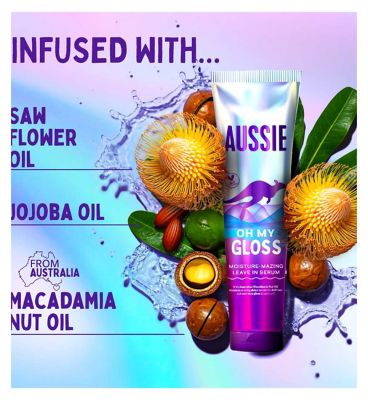 Aussie Oh My Gloss Moisture-Mazing Leave-In Hair Serum 160ml, Shine Booster<br/><br/>