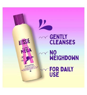 Aussie Mighty Mega Shampoo 400ml. Gently Cleansing Shampoo for Soft and Shiny Hair. Infused with Australian White Strawberry