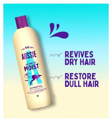 Aussie Miracle Moist Shampoo 400ml. Moisture-Quenching Formula to Revive Dry