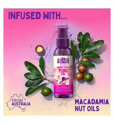 Aussie Work That Curl Oil Lightweight Oil 100ml. Multi-Tasking Hair Serum for Curly Hair<br/><br/>