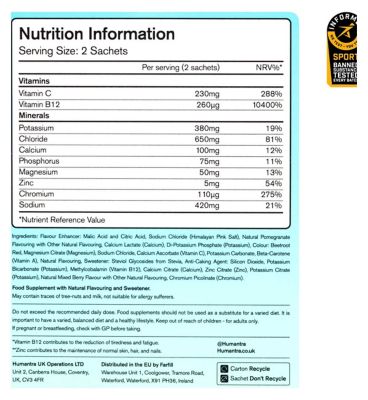 Humantra Berry Pomegranate Electrolyte Powder 3 X 3.6g Sachets