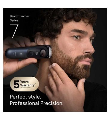 Braun Beard Trimmer Series 7, +10 Barbering Tools, 40 Lengths, ProBlade, BT7540, Blue