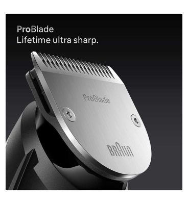 Braun Beard Trimmer Series 7, +10 Barbering Tools, 40 Lengths, ProBlade, BT7540, Blue