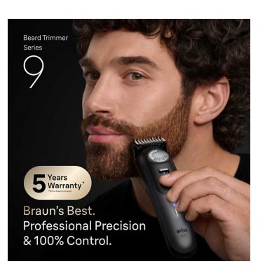 Braun Beard Trimmer Series 9, +12 Barbering Tools, 52 Lengths, ProBlade, BT9560, Chrome