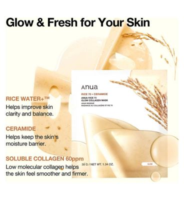 Anua Rice 70 Glow Collagen Mask 4 Pack