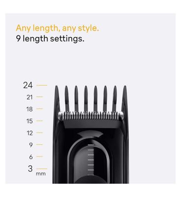 Braun Hair Clipper Series 5, +2 Styling Tools, Lifetime Sharp Blade, 9 Lengths, HC5510, Black