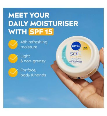 NIVEA Soft Daily UV Moisturiser for Face Hand & Body SPF15 100ml