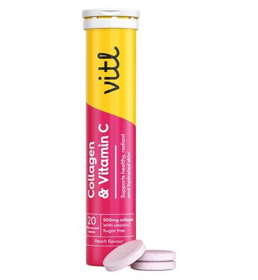 Vitl Collagen & Vitamin C Effervescent Tablets Peach 20s