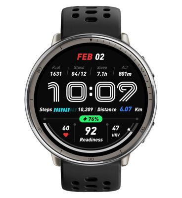 Amazfit Active 2 Amoled Round Smartwatch Black Sport Silicone Strap 1.32 Inch
