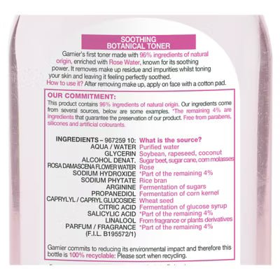 Garnier Natural Rose Water Toner Sensitive Skin 200ml