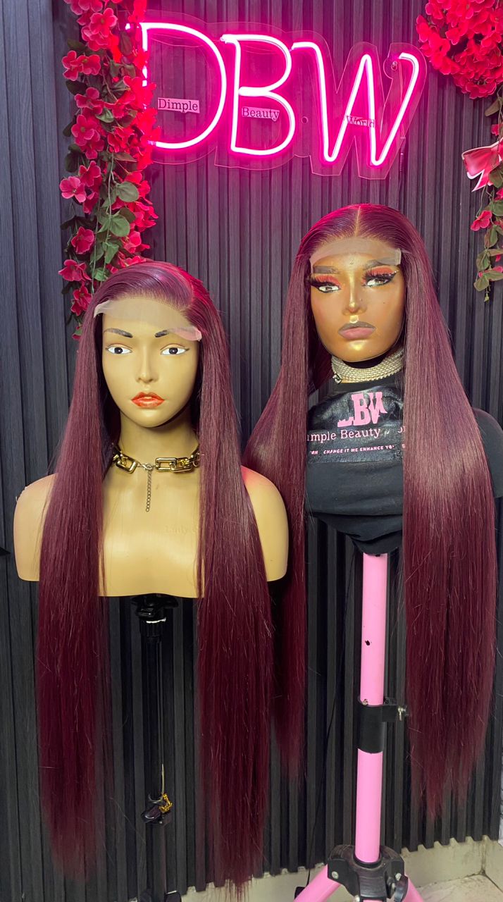 Silky Straight 22” Wine Red Human Hair Wig