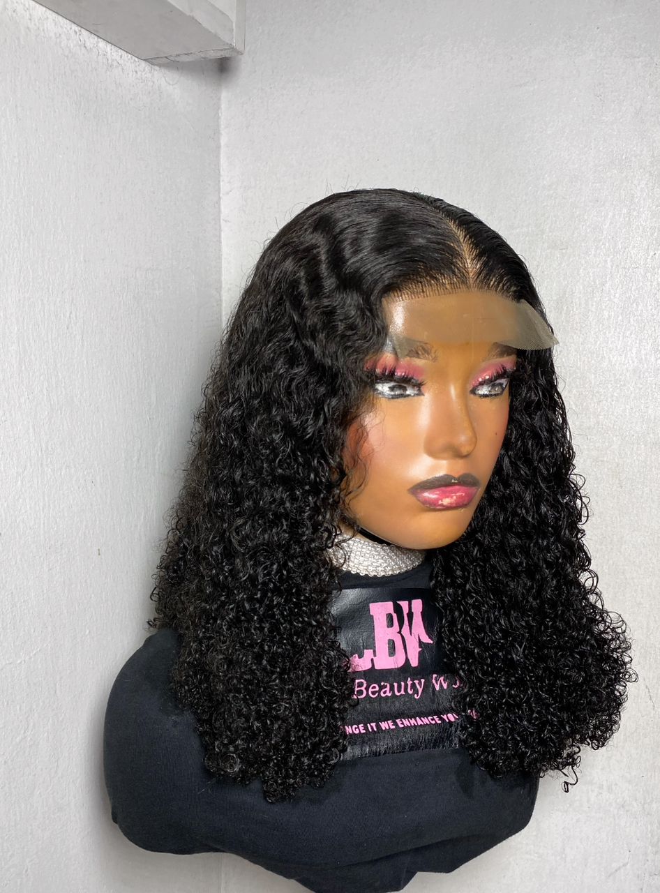 Luxury Black Water Wave Curly Human Blend Wig – Natural Look, Heat Resistant