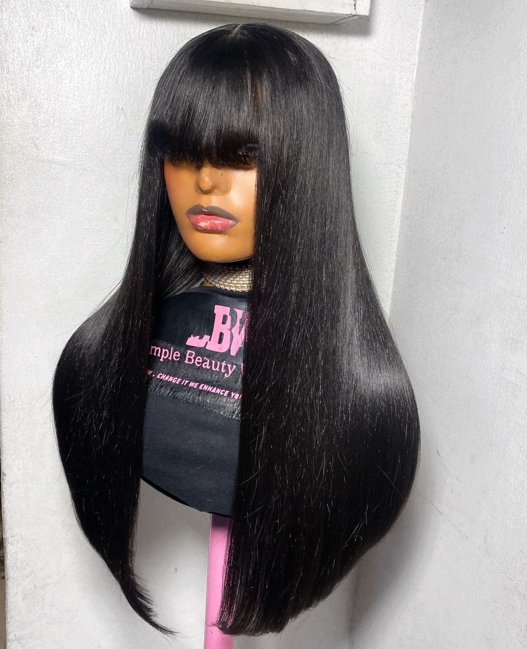 Fringe Straight Black Wig – Human Hair Blend, Sleek & Natural Look